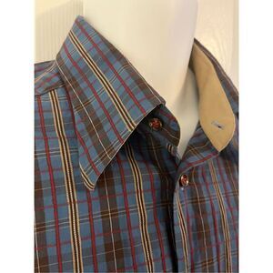Joseph's Cloak Italian Plaid Textured Cotton Button Up. Size Large.